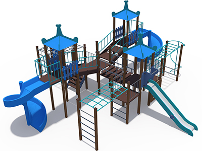 Игровой комплекс Лагуна с металлическим скатом 1500 и винтовыми открытми скатами Н-2000 ДИО 10113