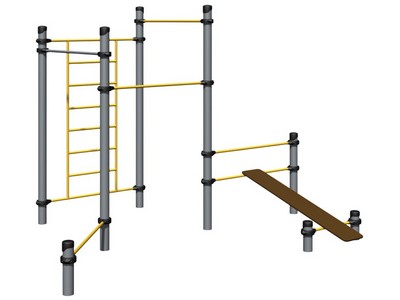 Комплекс турников со шведской стенкой, лавкой для пресса и турником для отжиманий