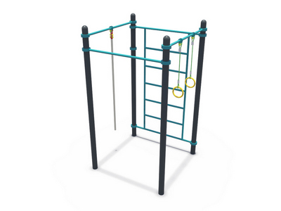 Оборудование для воркаута Башня с четырьмя турниками (шведская стенка, кольца и канат) СОВ 01090.1