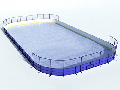 Коробка для хоккея из стеклопластика толщиной 7 мм, с высокими сетчатыми бортами, ограждение за воротами