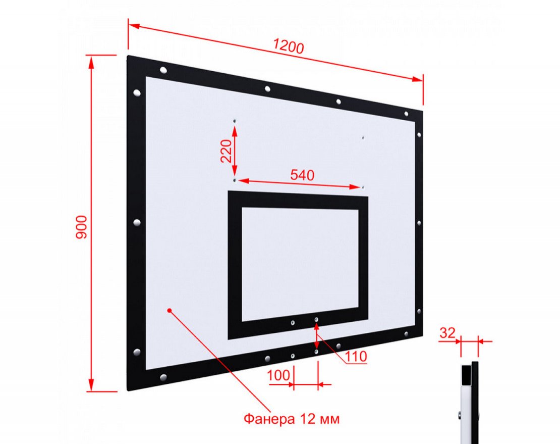 Щит для баскетбола тренировочный ФАНЕРА 1200х900 на раме - вид 2