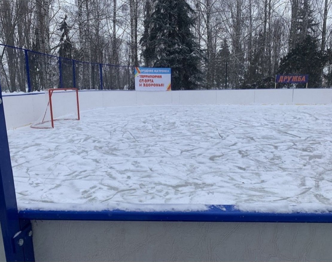 Коробка для хоккея из стеклопластика толщиной 7 мм, с высокими сетчатыми бортами, ограждение за воротами - вид 2