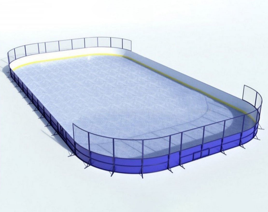 Коробка для хоккея из стеклопластика толщиной 7 мм, с высокими сетчатыми бортами, ограждение за воротами - вид 0