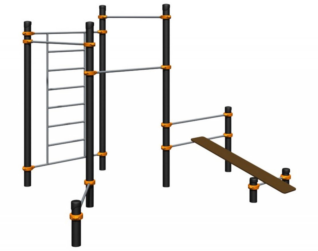 Комплекс турников со шведской стенкой, лавкой для пресса и турником для отжиманий - вид 2