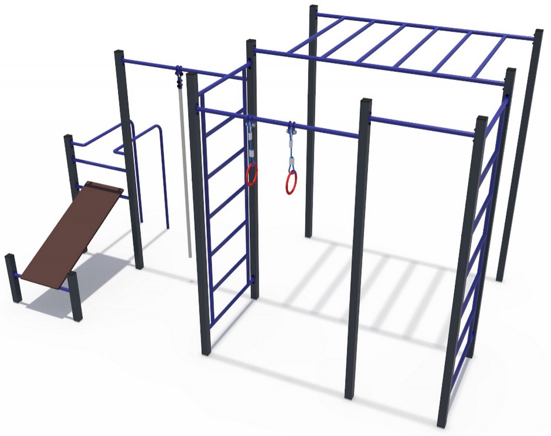 Уличный кроссфит (комплекс из шведских стенок, скамья для пресса, турников и рукохода) СОВ 04508 - вид 0