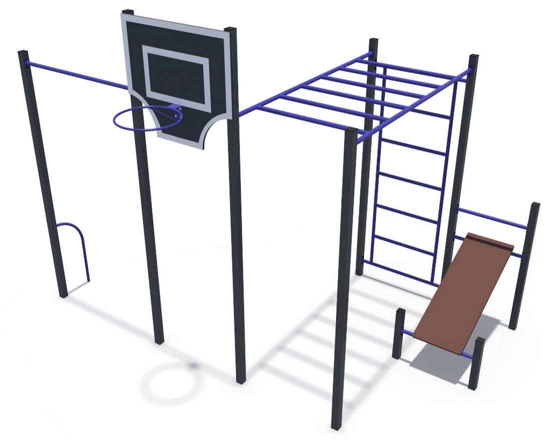 Уличный кроссфит Рукоход со скамьей для пресса и шведской стенкой СОВ 04460 - вид 0