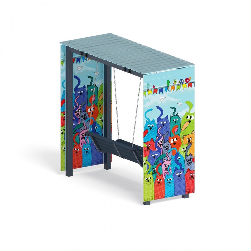 Пергола с диваном Коты в саду (с поликарбонатом) - вид 2