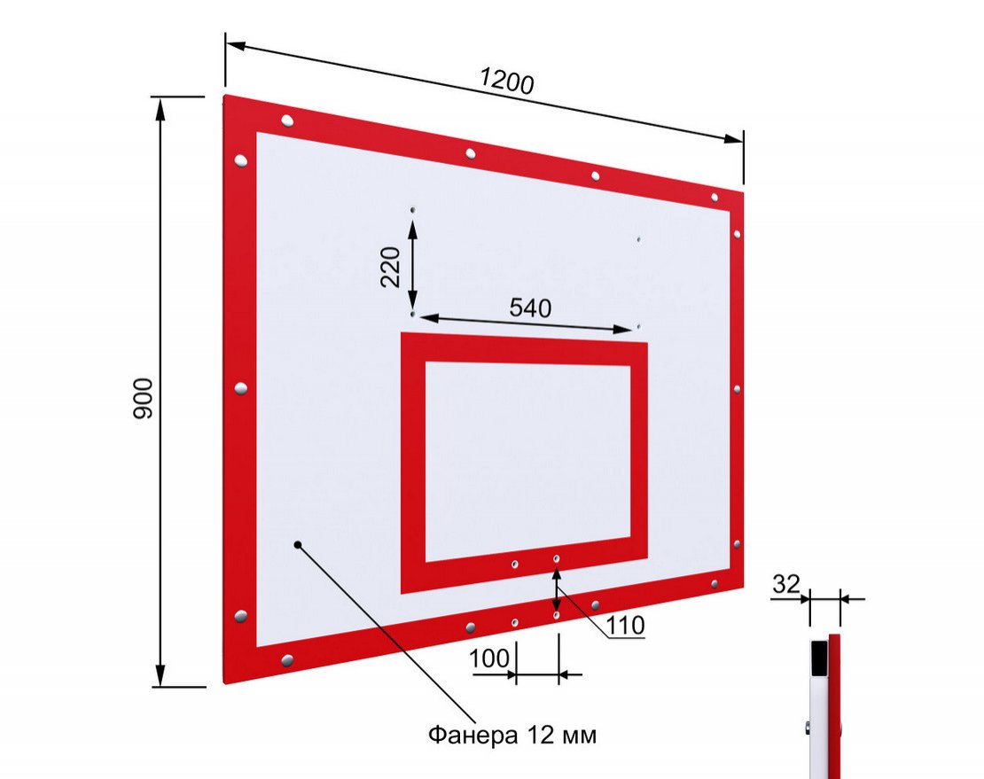 Щит для баскетбола тренировочный ФАНЕРА 1200х900 на раме - вид 2