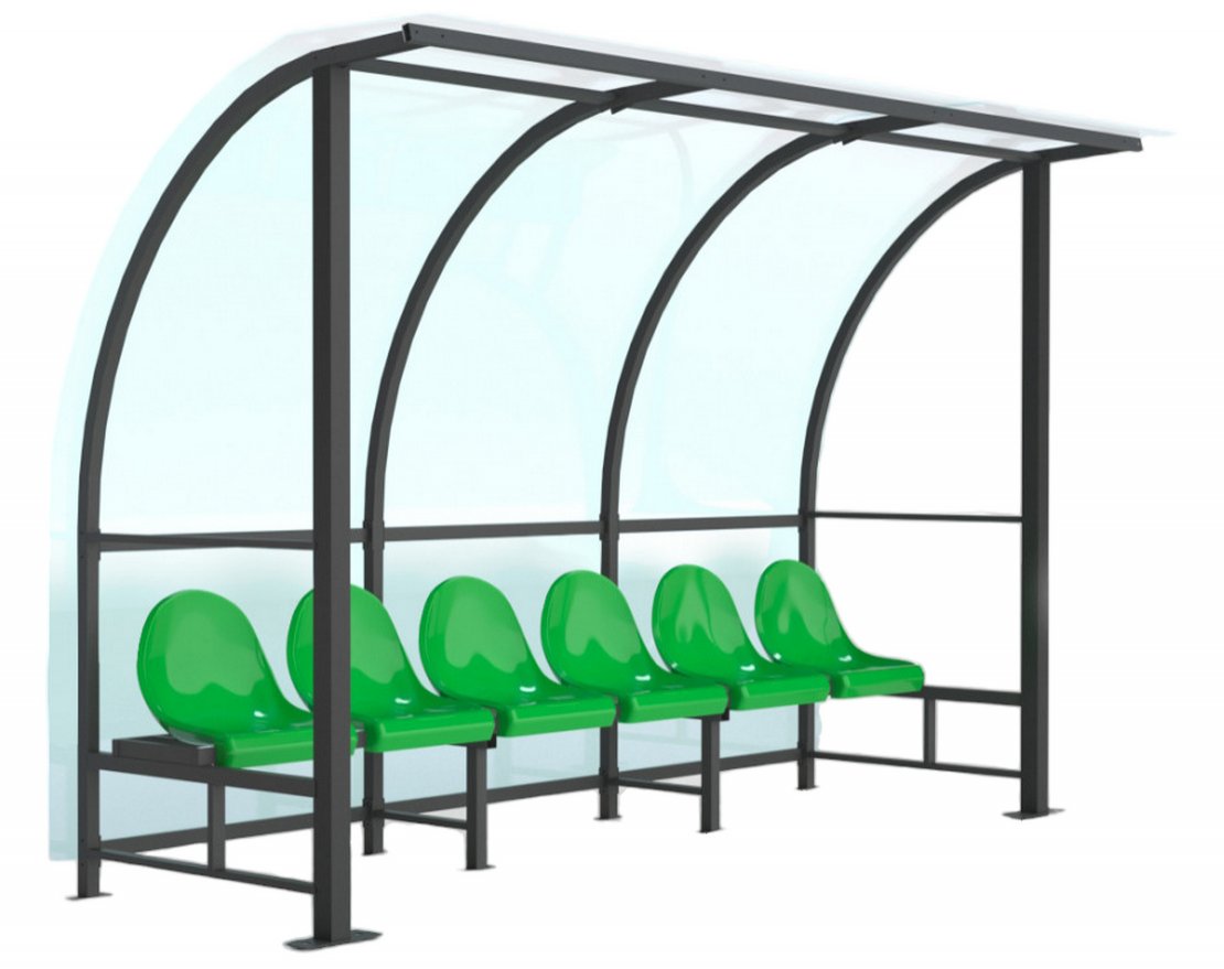 Скамейка для запасных игроков на 6 мест (с навесом из поликарбоната) - вид 2