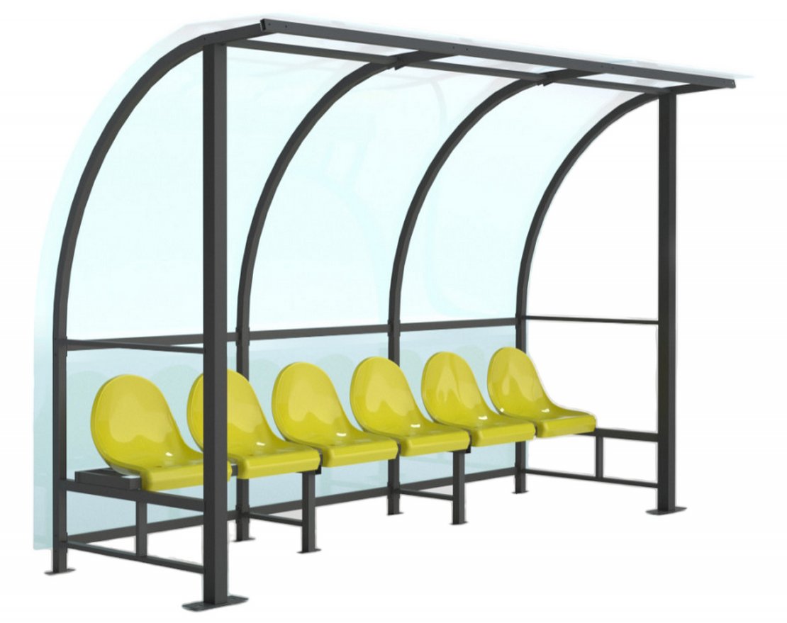 Скамейка для запасных игроков на 6 мест (с навесом из поликарбоната) - вид 2