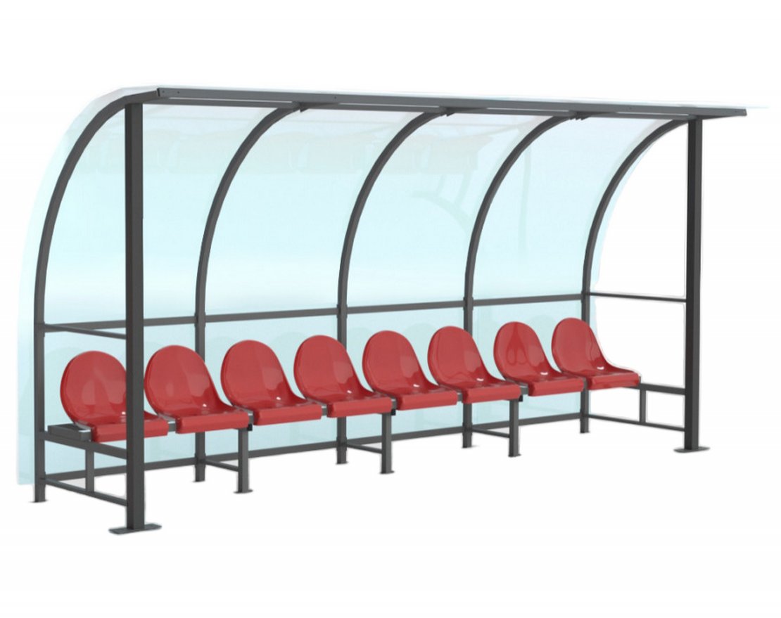 Скамейка для запасных игроков на 8 мест (с навесом из поликарбоната) - вид 2