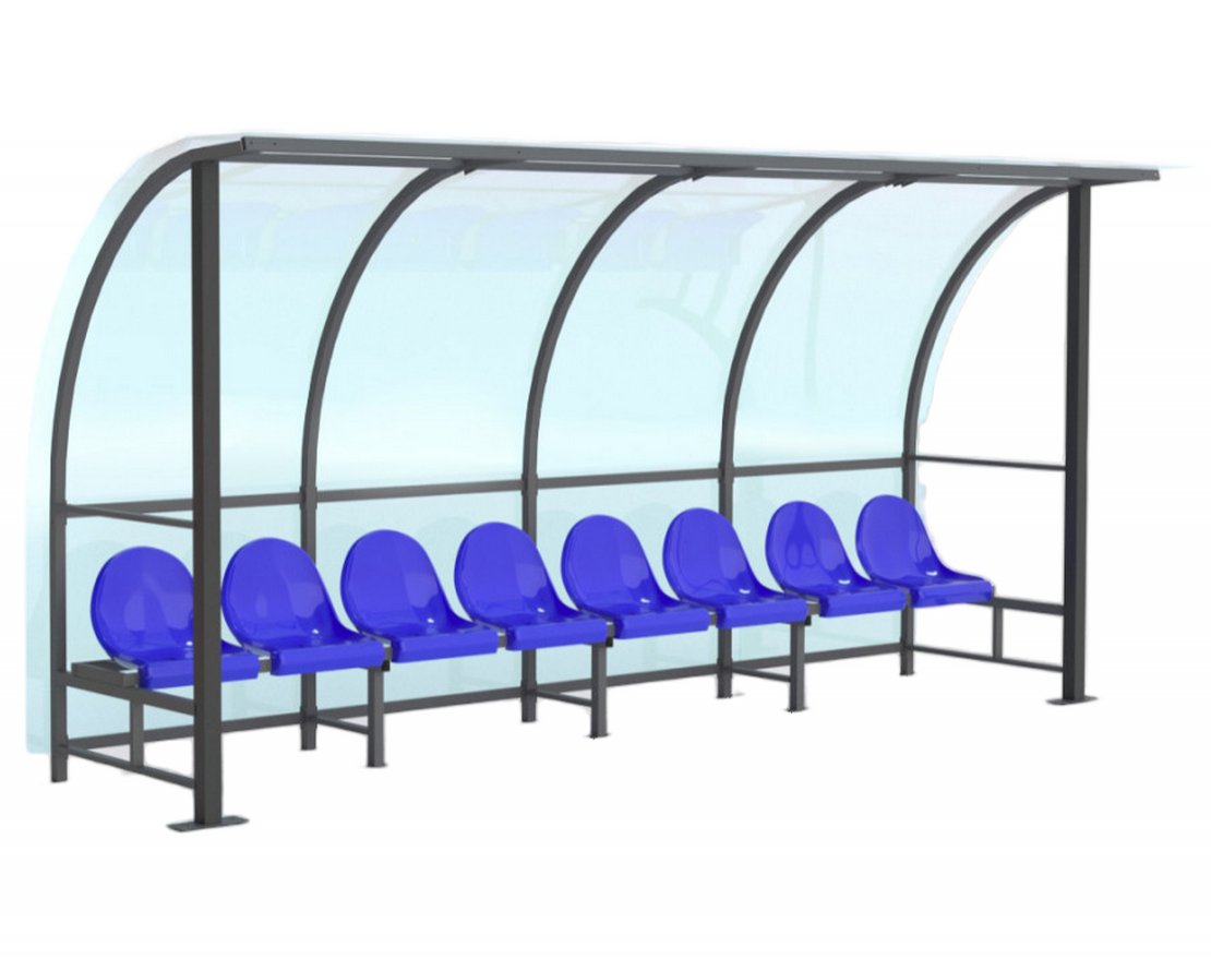 Скамейка для запасных игроков на 8 мест (с навесом из поликарбоната) - вид 2