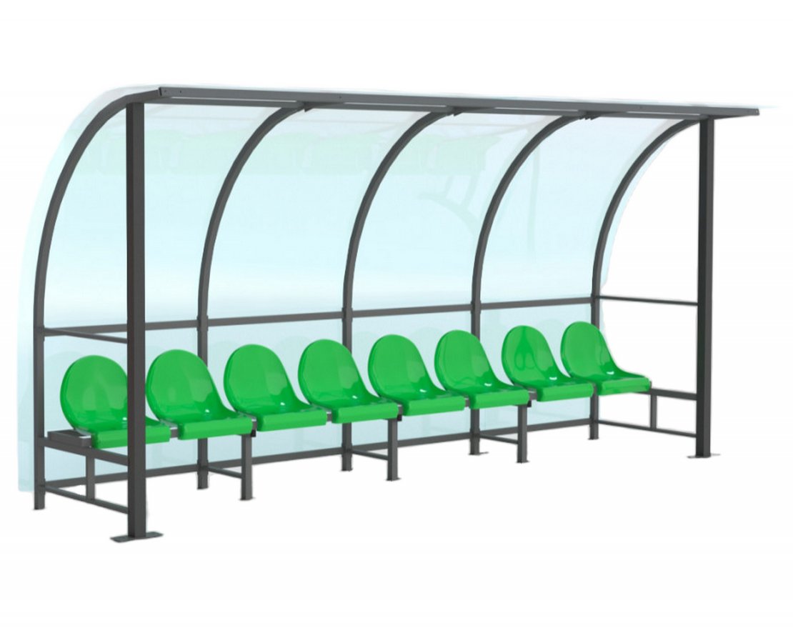 Скамейка для запасных игроков на 8 мест (с навесом из поликарбоната) - вид 2