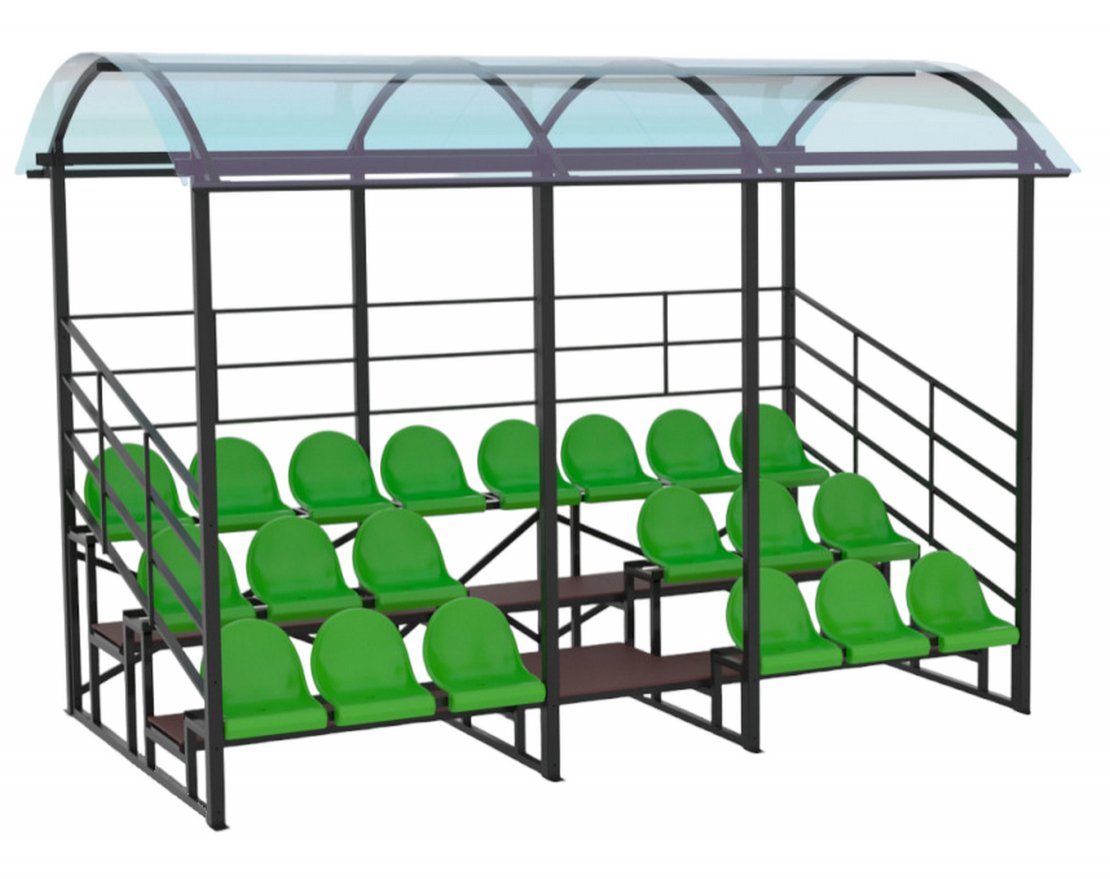 Трибуна сборно-разборная 3-х рядная на 20 мест (с навесом из поликарбоната) - вид 2