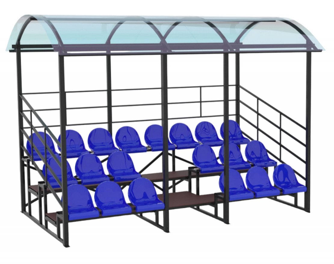 Трибуна сборно-разборная 3-х рядная на 20 мест (с навесом из поликарбоната) - вид 2
