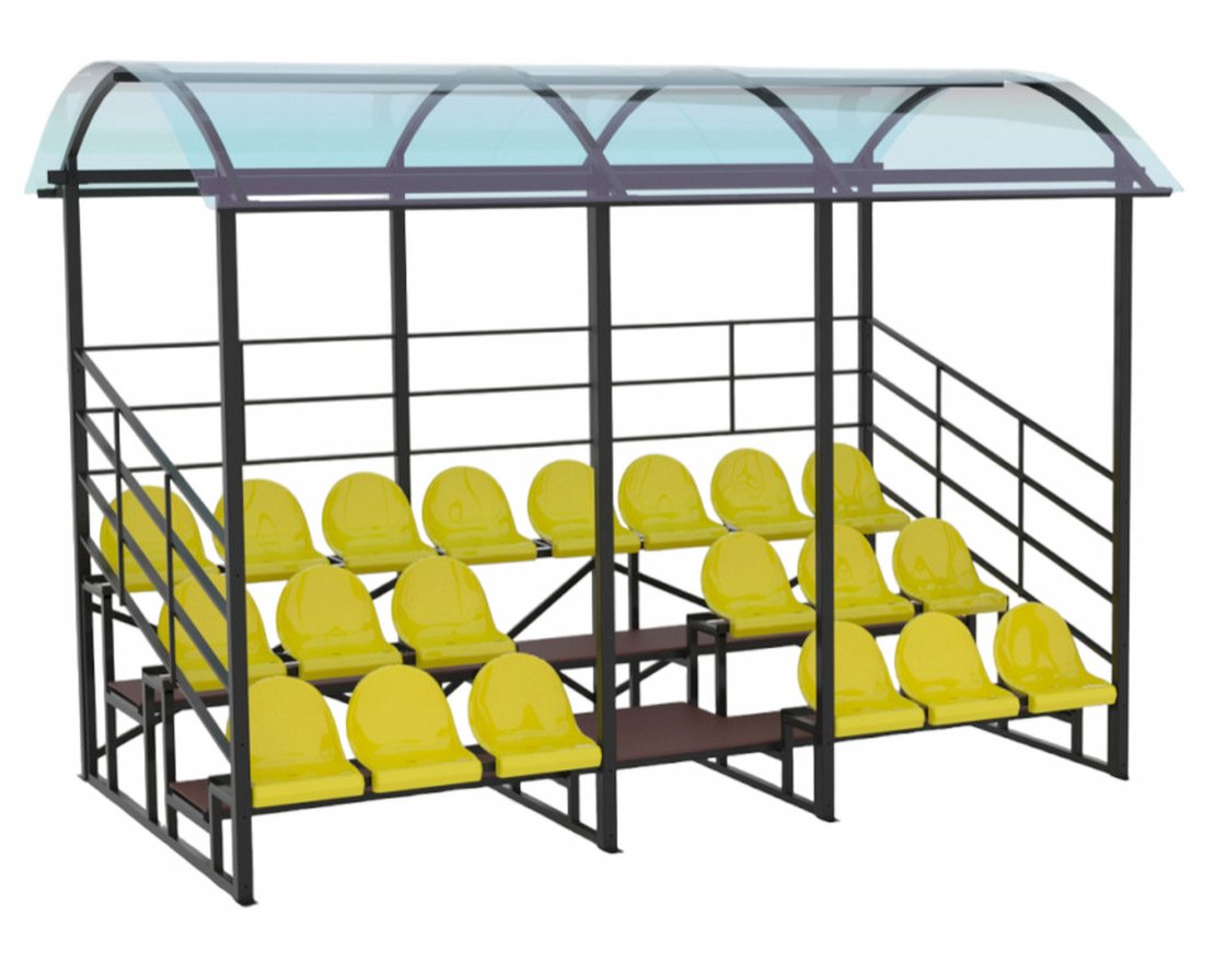 Трибуна сборно-разборная 3-х рядная на 20 мест (с навесом из поликарбоната) - вид 2