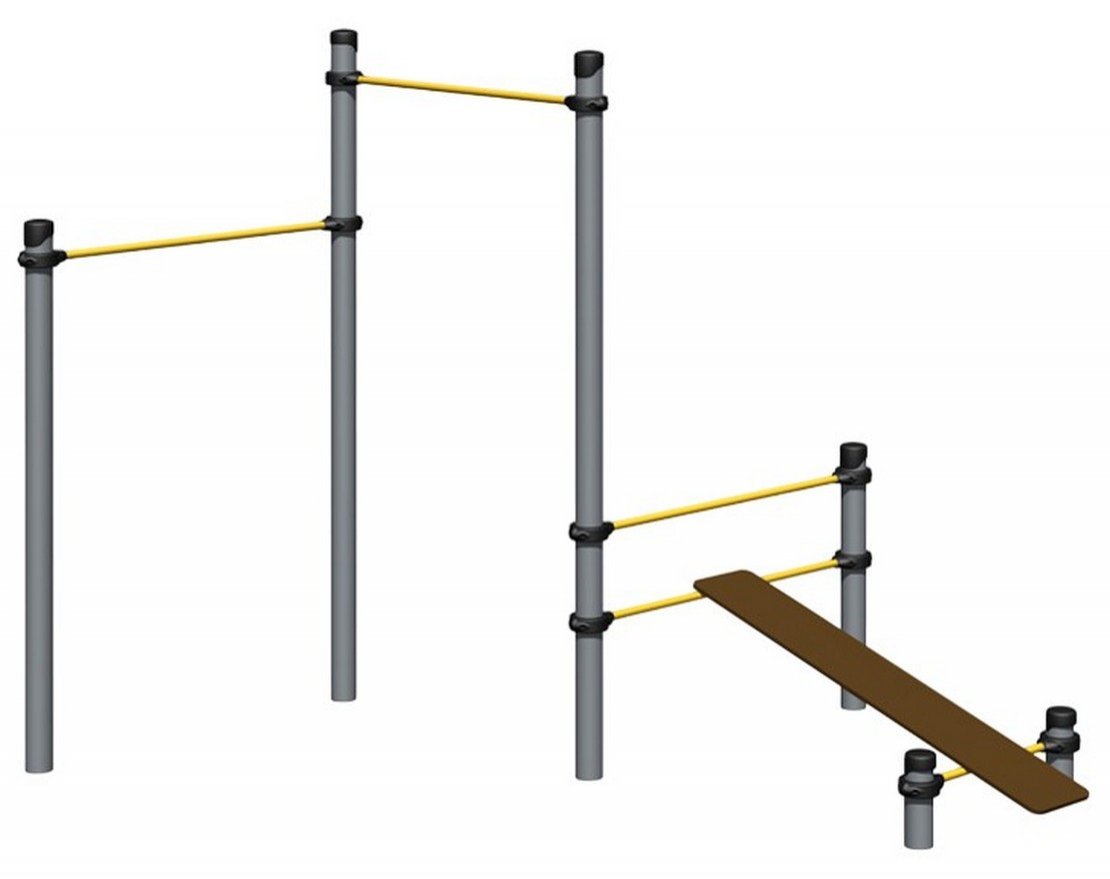 Уличный двойной турник с лавкой для пресса Romana 501.07.01 - вид 0